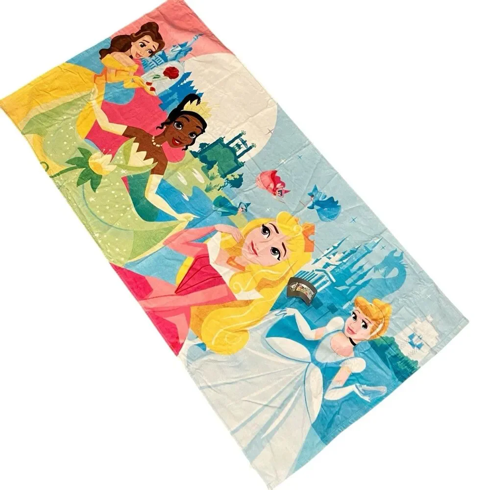 Disney Princess Beach Towel 29x59 Cotton Belle Tiana Aurora Cinderella Pool NWT